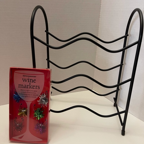 Wine Rack Metal Holds 6 Bottles and 6 Markers for Wine Glasses - Picture 2 of 7